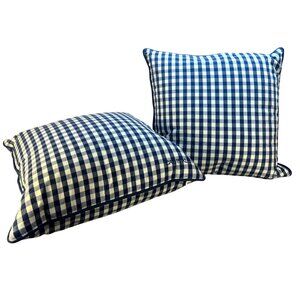 Calvin Klein Blue & White Gingham Throw Pillows Duck Feather Fill 20"x20" Set 2